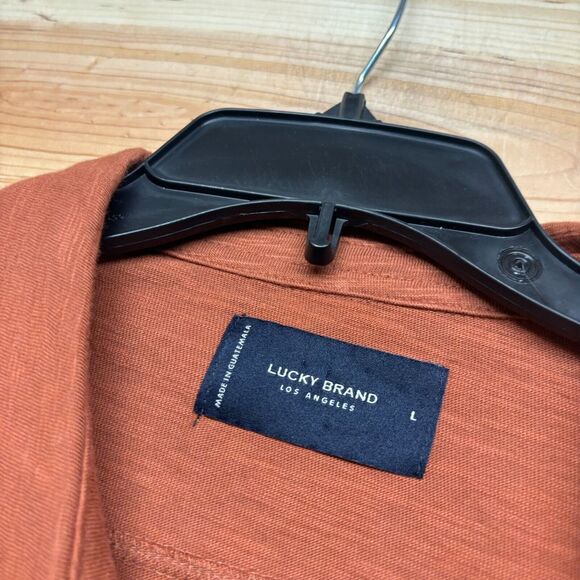 Lucky Brand Shirt Large Orange Button Up Knit Long Sleeve - Picture 3 of 11